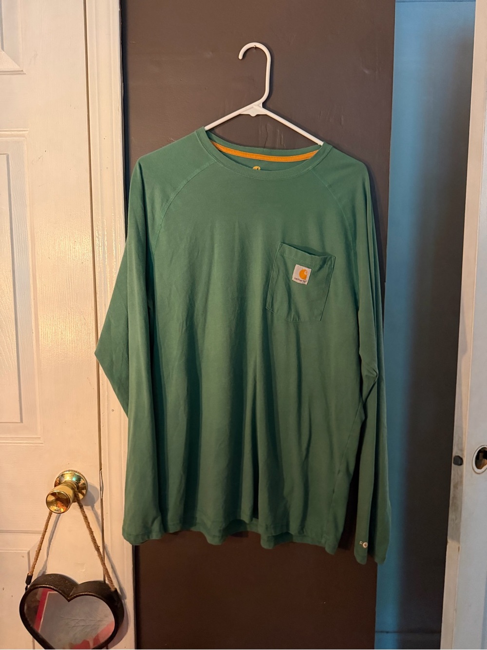 Carhartt Green Long Sleeve Tee with Yellow Accent